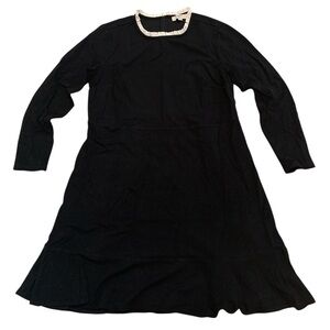 LOFT Plus Black Contrast Ruffle Neck Fit & Flare Dress 16